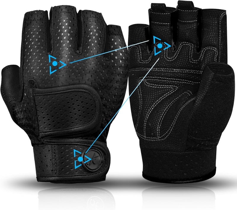 MOREOK Workout Gloves Padded Weight Lifting Gym Fitness Gloves for Men/Women Black-M - Image 1